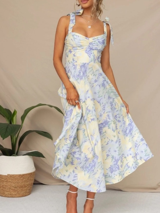 Hello Molly Dresses & Skirts - Hello Molly Pastel Yellow & Lavender Tie-Shoulder Midi Dress